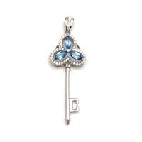 White Gold Key Shape Pendant Necklace For Men, Blue Crystal Silver Key Pendant Necklace Jewelri Meaning