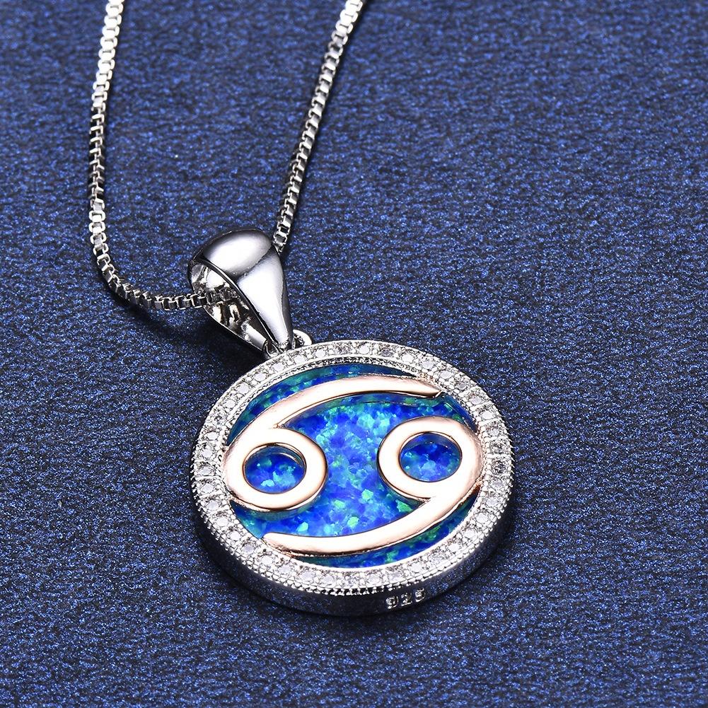 product-Beautiful Blue Opal Cancer Zodiac Brass Pendant Necklace-BEYALY-img-3