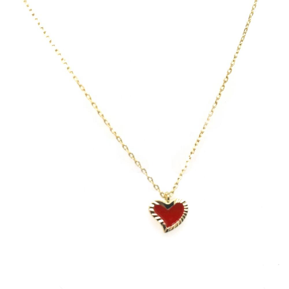 Gold Plating Embroidery Frame Epoxy Red Heart Pendant Jewelry Necklace