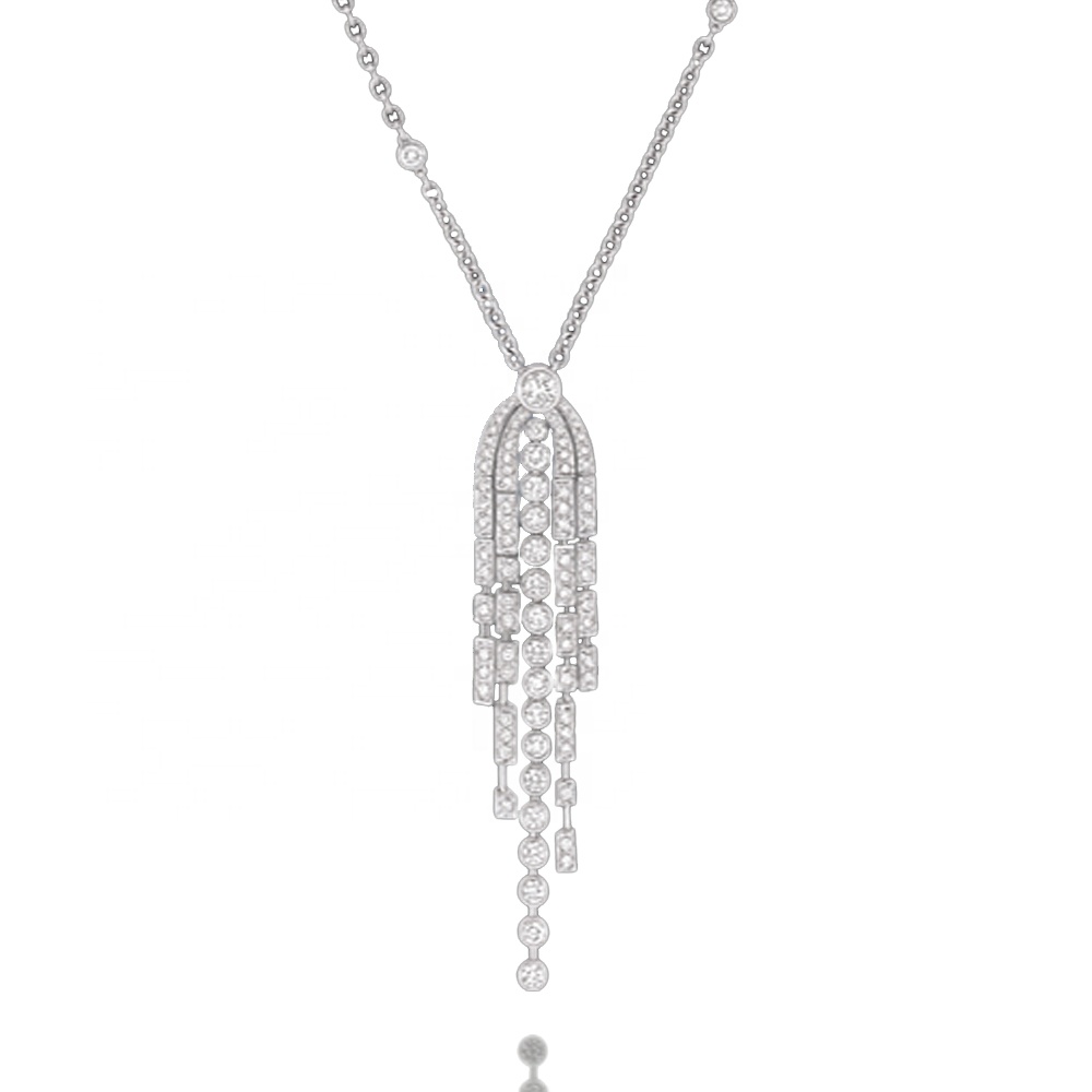 Long Cubic Zircon Fringed Elegant Silver Necklace Accessory Jewelry For Lady