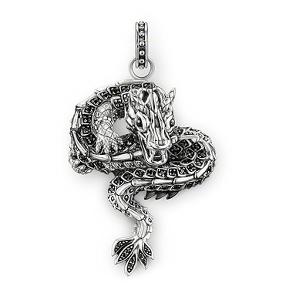 Black painting dragon engraved silver state charm necklace