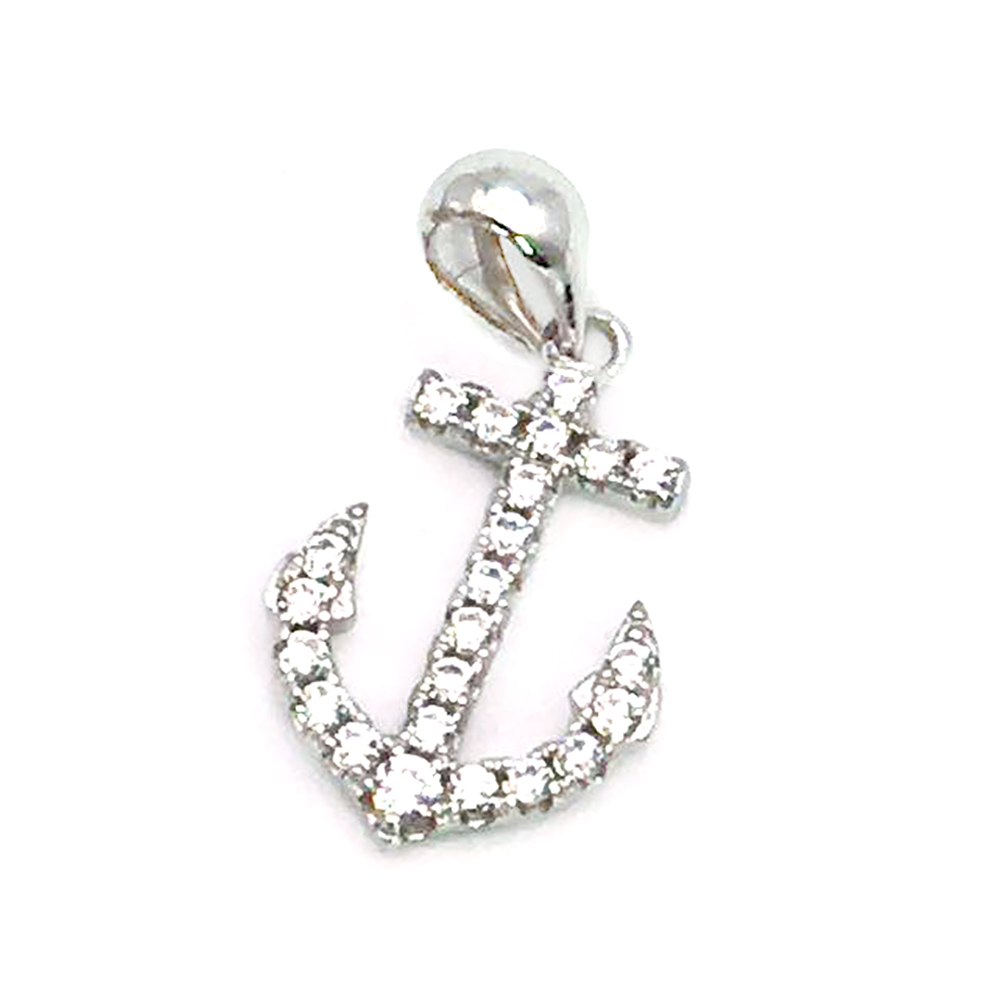 Luxury Cubic Zirconia Necklace Anchor Charm Jewelry China, Gold Anchor Pendant Cubic Zirconia Necklace Set