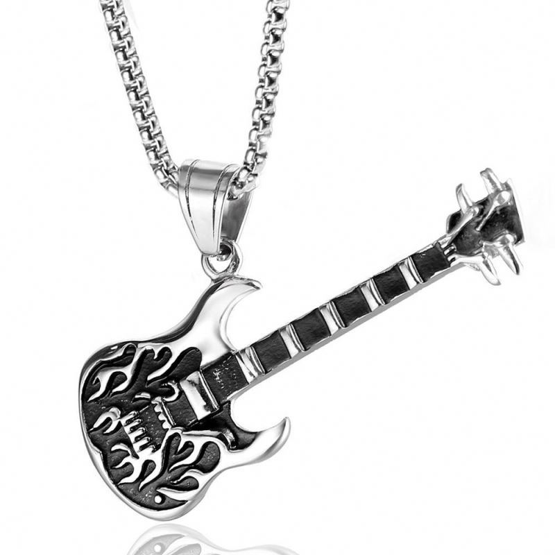 Fire Guitar 316L Stainless Steel Pendant Necklace Jewelry