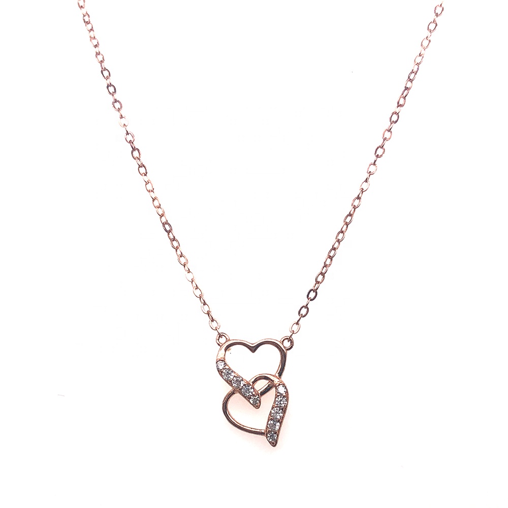 Wholesale CZ Heart Linked To Heart Bridal Accessories Jewellery Rose Gold Necklace