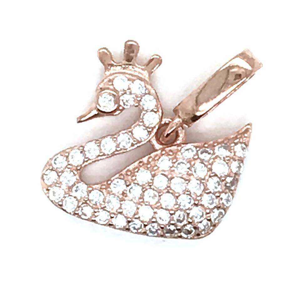 Custom 18K Rose Gold Cz Swan Charm Necklace, Rose Gold Swan Pendant Necklace Jewelry