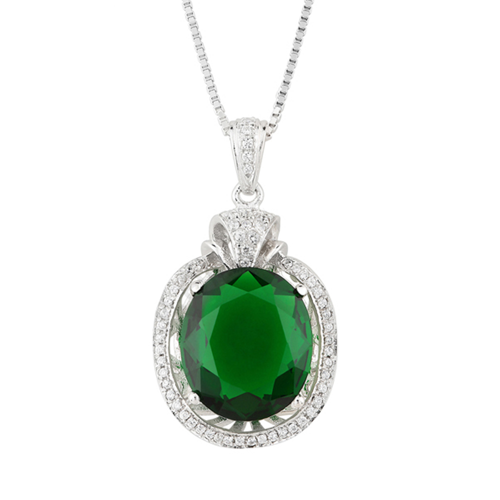 Shiny Silver Aaa Cz Green Stone Jewelry Necklace Women