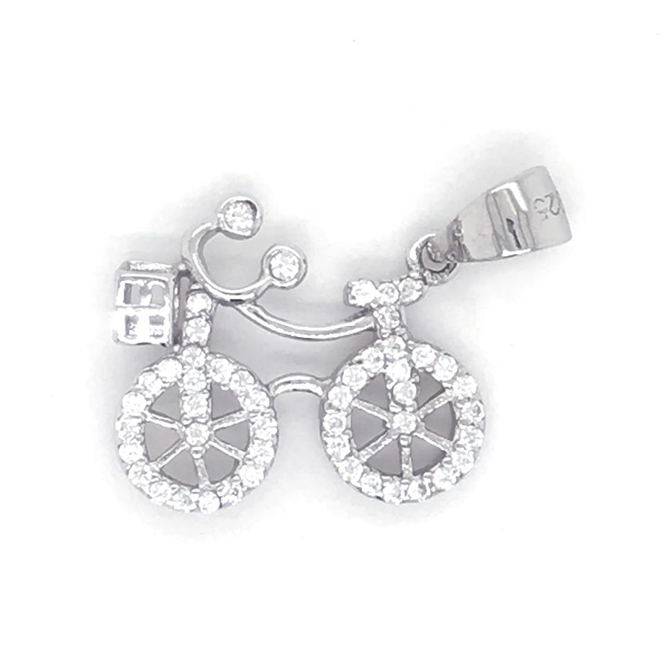 Bike Pendant With Zircon, Nice Quality Bike Charm Silver Jewelry, Shiny Cz Silver Bicycle Pendant Necklace