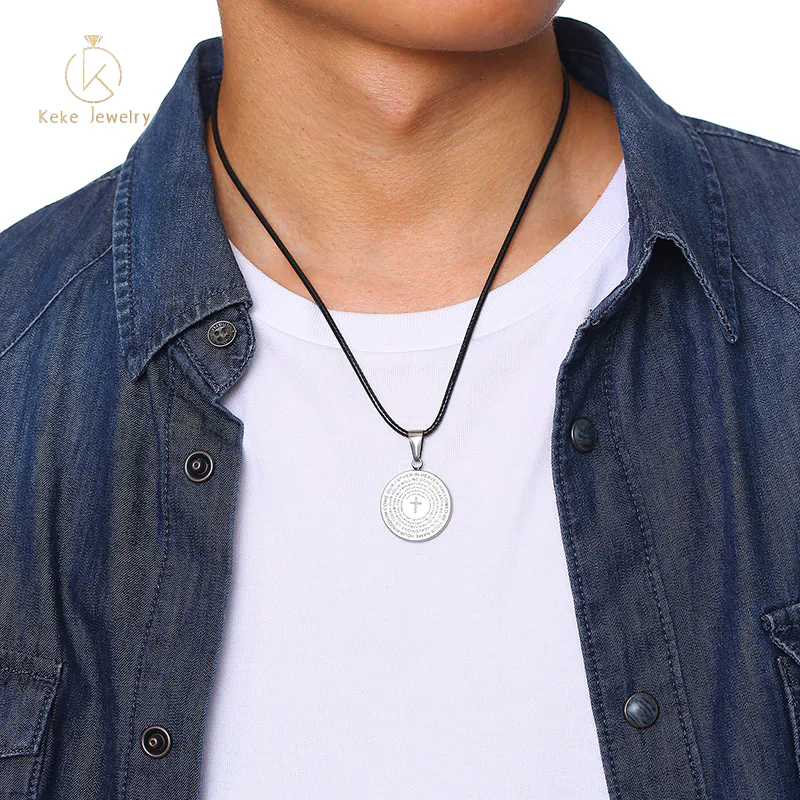 Men's Cross and English Accessories Silver Round Brand Necklace