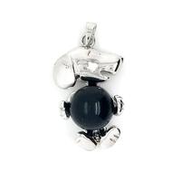 Black Onyx Silver Cartoon Dog Doll Necklace For Boys And Girls