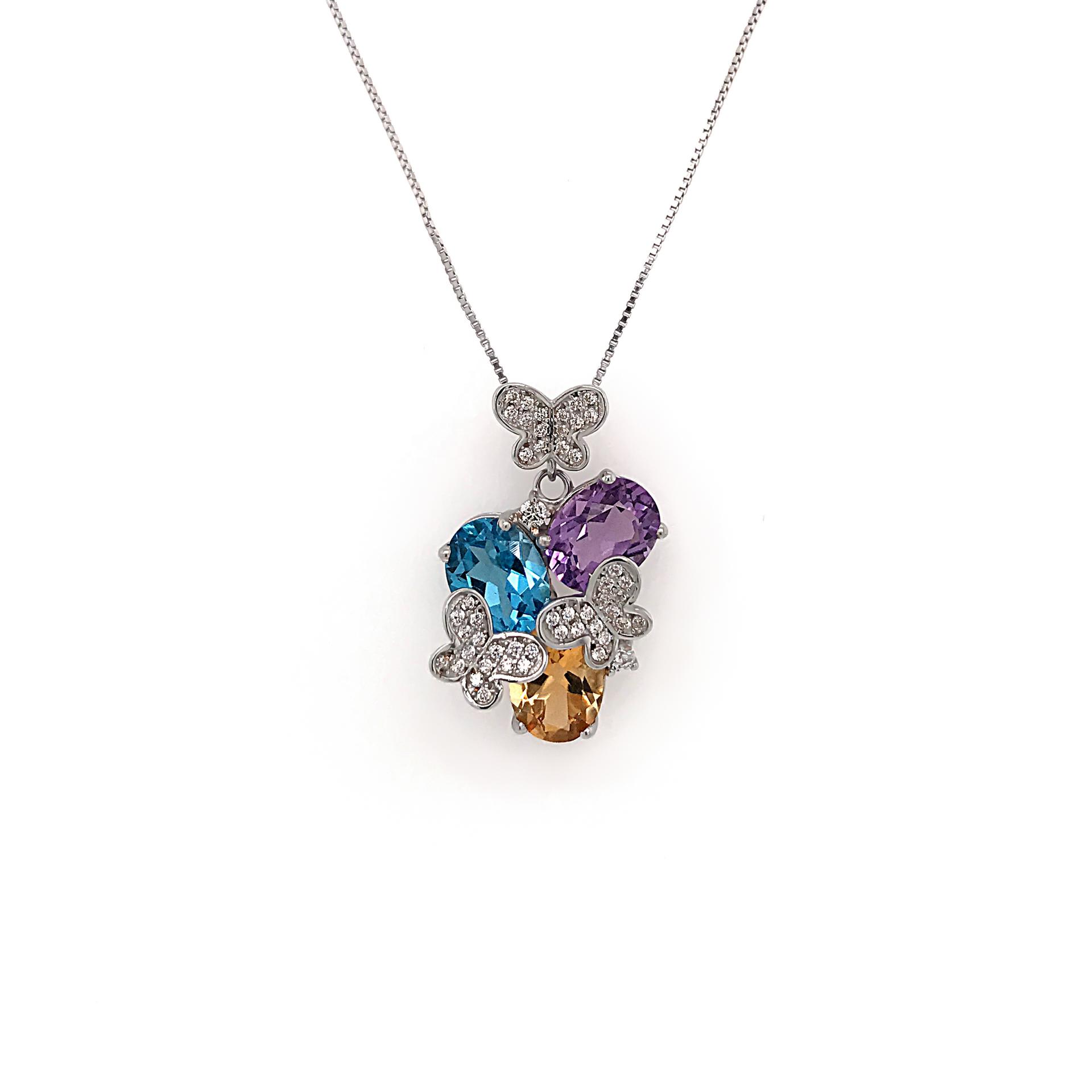 product-BEYALY-Delicate Three Color Big Gemstone Butterfly Turquoise Flower Necklace-img-2