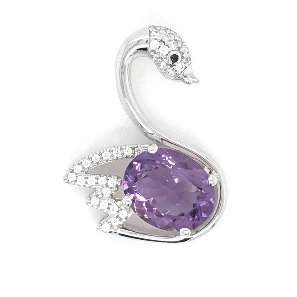 product-BEYALY-Swan Designed Gemstone Animal Pendant, Animal Designed Charm Jewelry, Fashion Purple -2