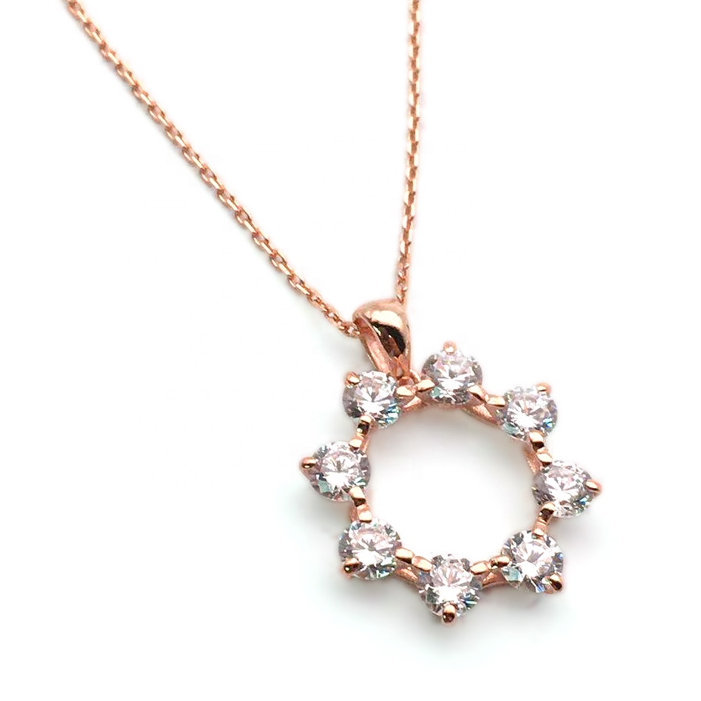 Delicate Silver Sun Flower Clear Semi Precious Stone Necklace Jewelry