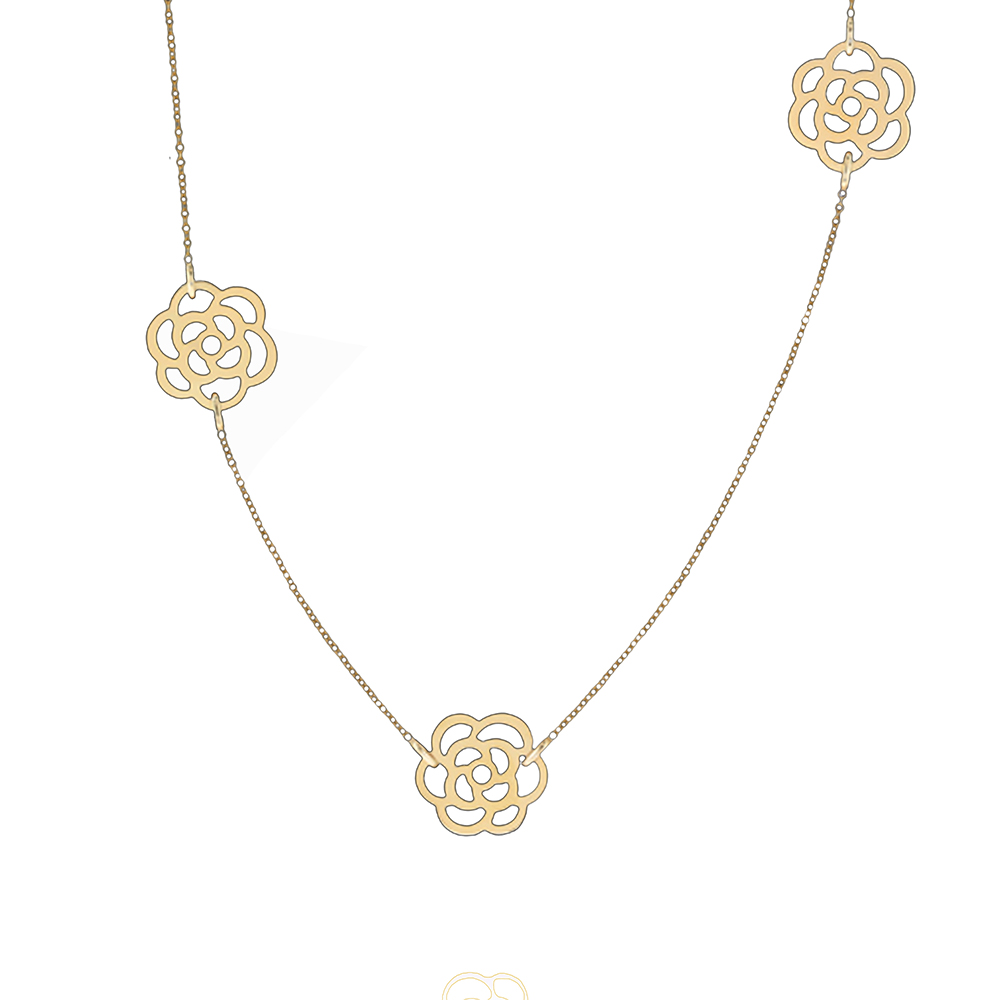 Gold rose flower design silver jewelry ribbon choker necklaces