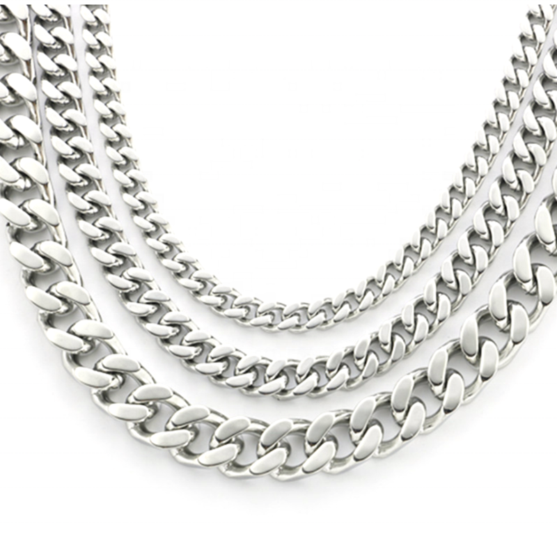 Single Buckle Double Ground Stainless Steel Curb Chain Necklace For Men And Women