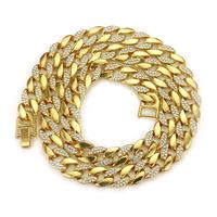 Chunky Cubic Zircon Ice Out Wide Cuban Link Chain Gold Plated Necklace