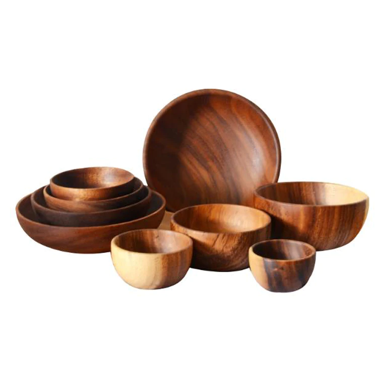 Chinese Style High-quality Acacia Wood Whole Round Wooden Eco-friendly Painted Salad Bowl