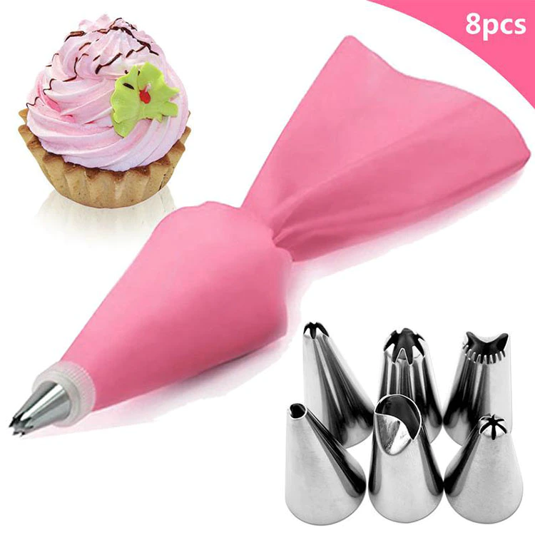 Kitchen Useful Accessories Stainless Steel Nozzle Colorful 8 pcs DIY Cake Decoration Tools Set
