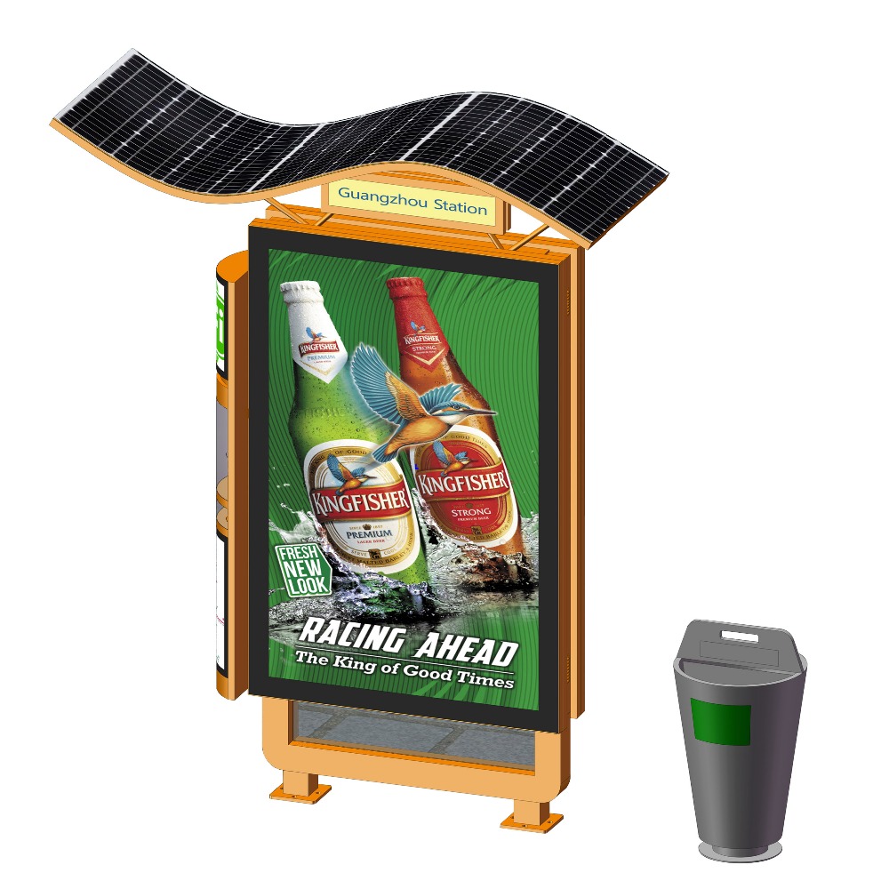 Energy saving solar power light box with trash bin
