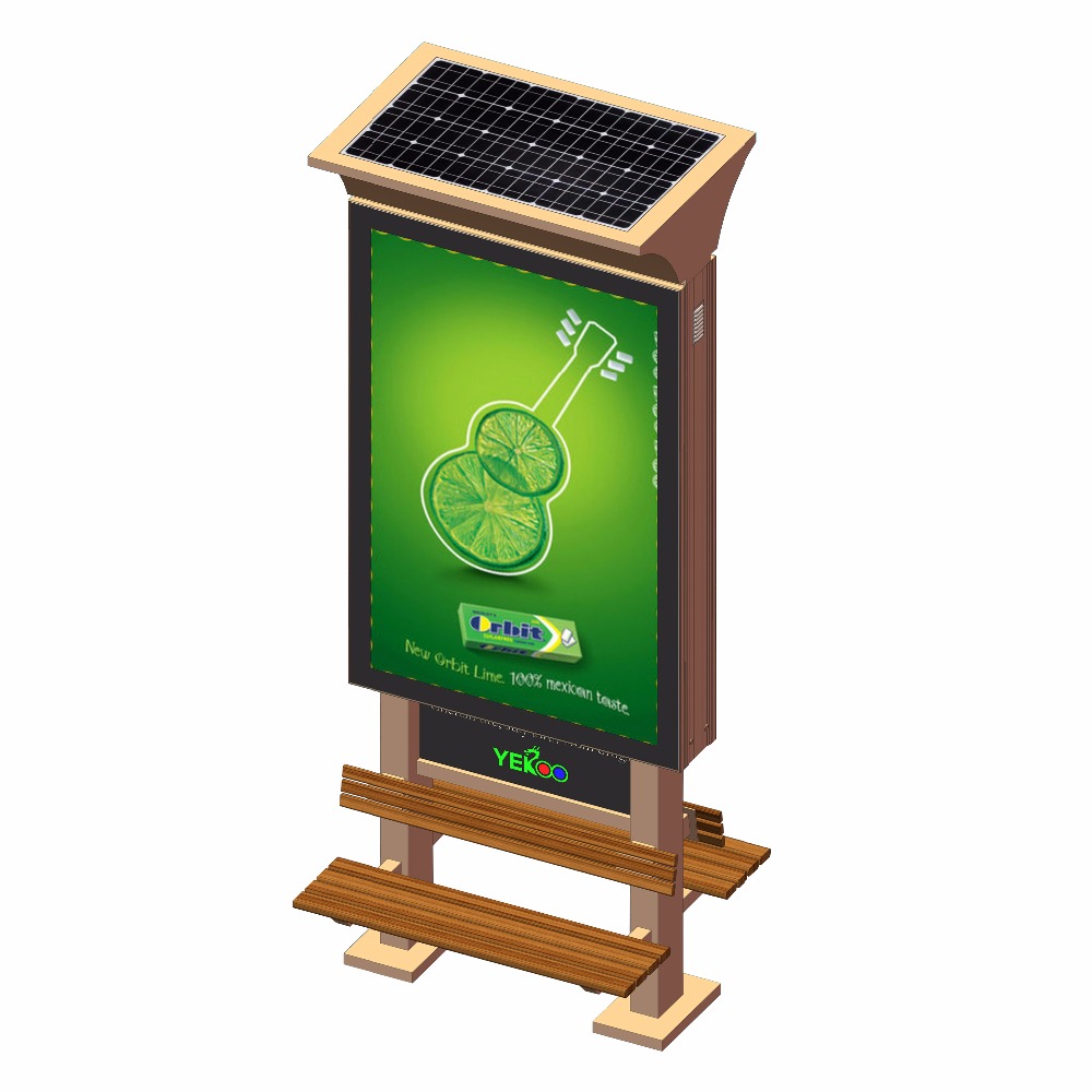 Outdoor advertising light box mupi with solar system and bench