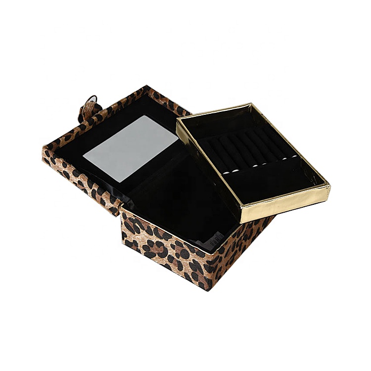 Custom Logo Leopard Velvet Material Double Layer Jewelry Box for Necklace Set