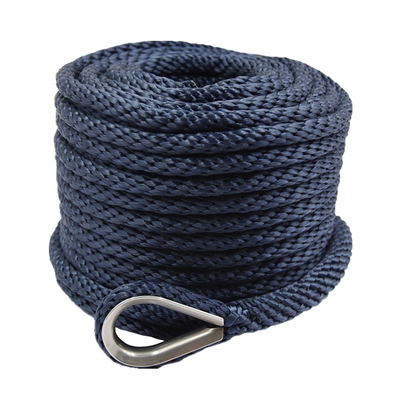 Black Color High-end Nylon Boat Mooring Rope Solid Braided Marine