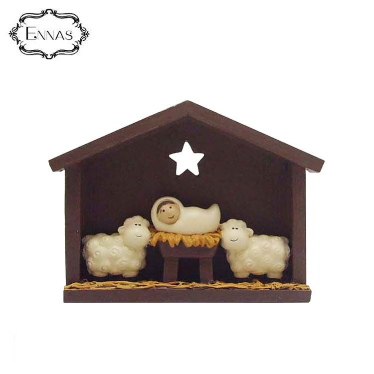 baby jesus and two sheep on the manger high-quality handicraft indoor sculpture display