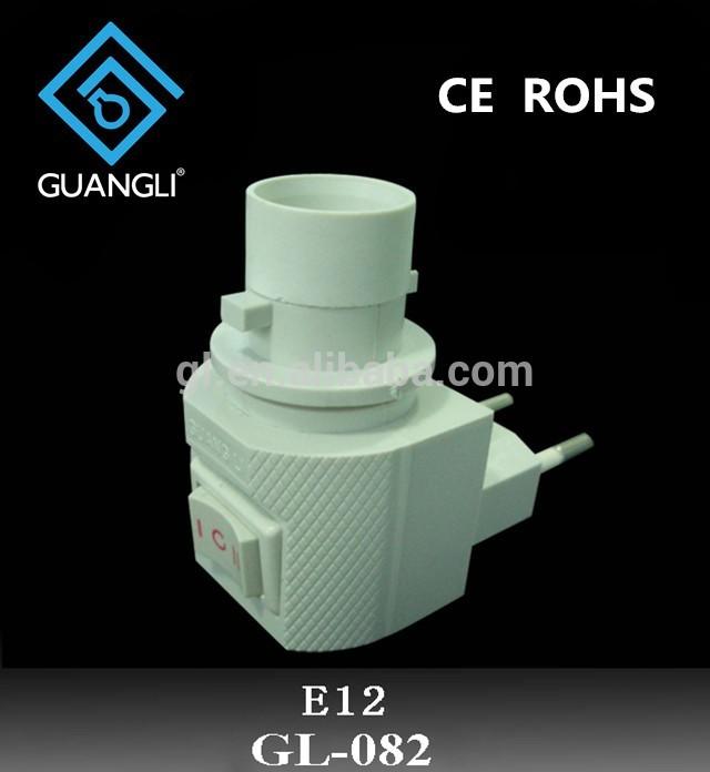 CE ROHS European plug E12 Switch night light electrical plug socket lamp holder with 5W 7W 15W 220V