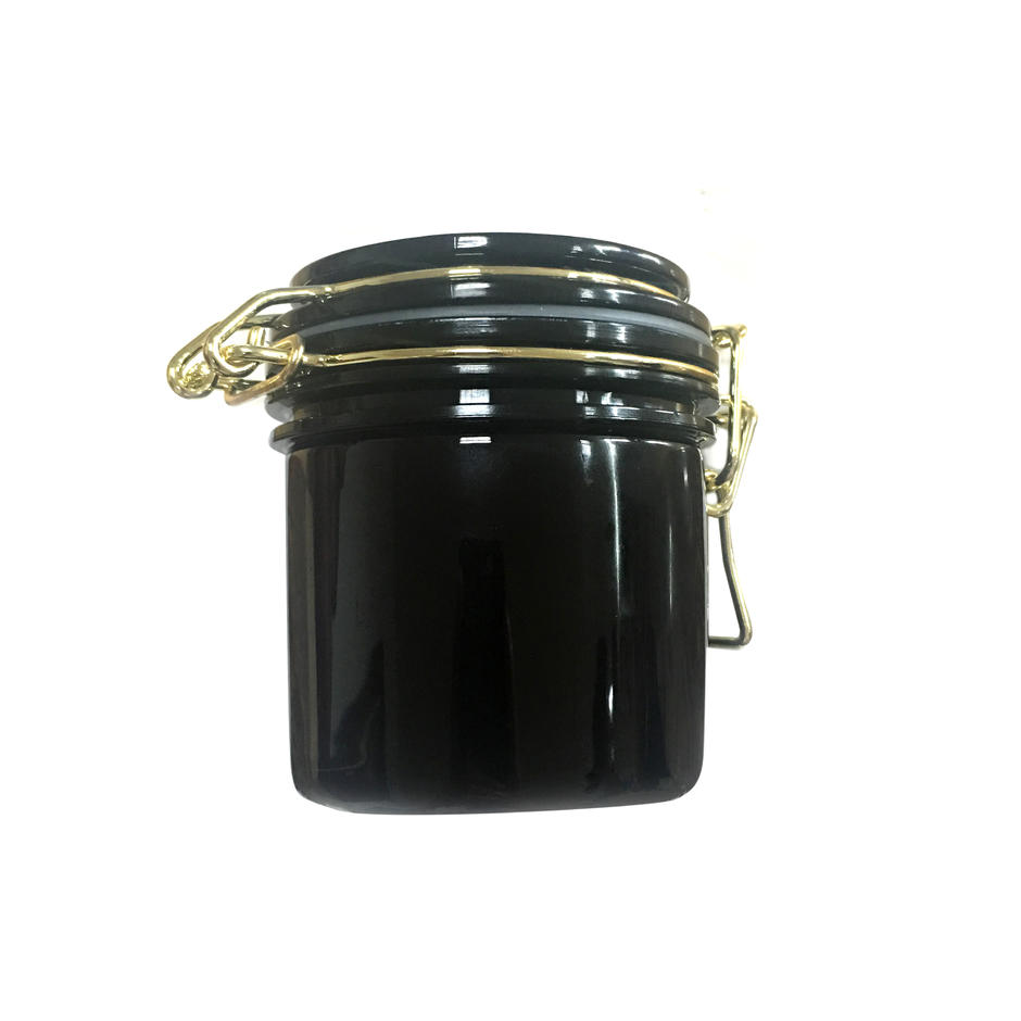 Black PET Plastic Food Mask Cosmetic Packing Canning Jar With gold metal wire