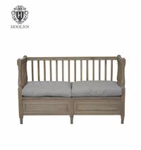 Antique European Style Wood Sofa Bench with Natural Linen Cushion HL101