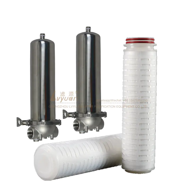 Stainless steel pre treatment housing filter 10 inch pleated PP sediment 5 micron water filter with PP SS support frame