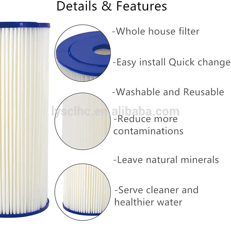 High flow washable paper pleated filter cartridge/swimming pool filter cartridge for big blue housing 10 20 inch