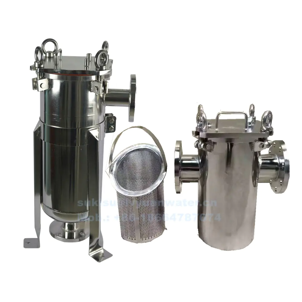Industrial high pressurewater pre filtration stainless steel bag cartridge 32 inch 5 microns SS304 basket type filter