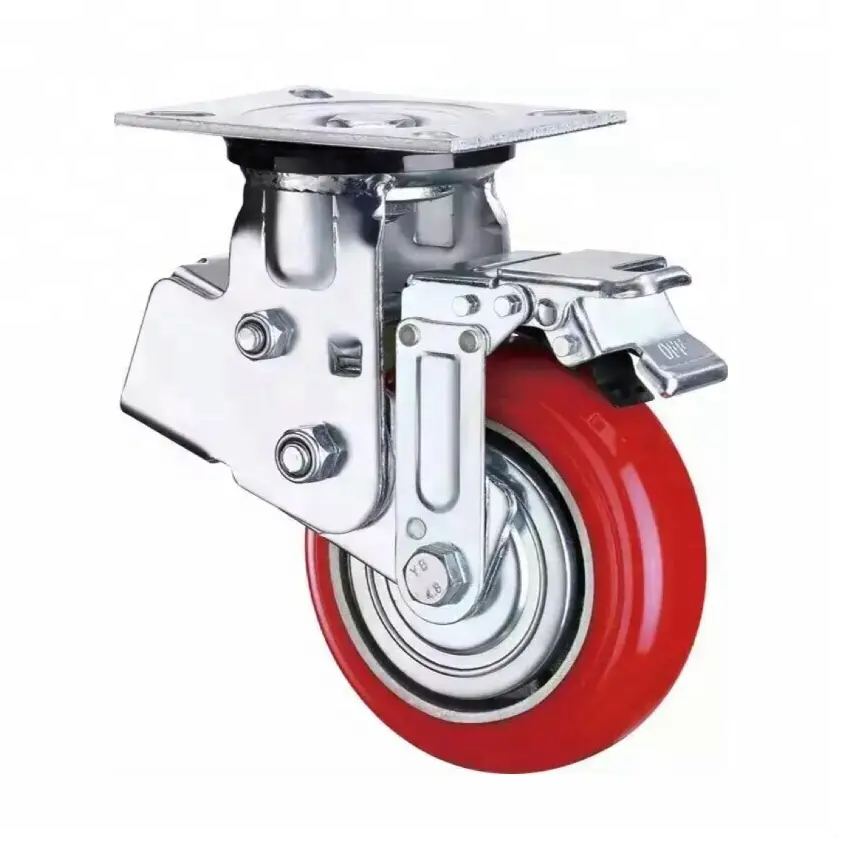 PU spring loaded casters with brake