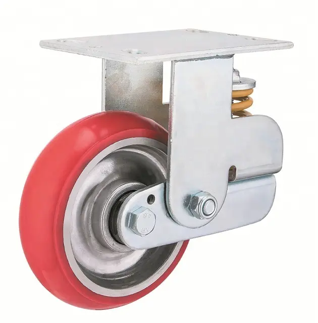 6 inch red PU heavy duty shock absorber industrial wheel caster