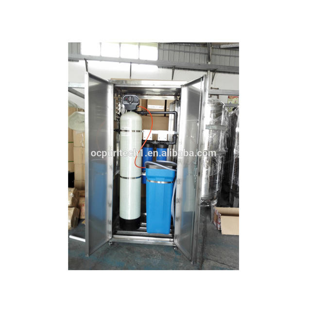 Small household water softener with cabinet