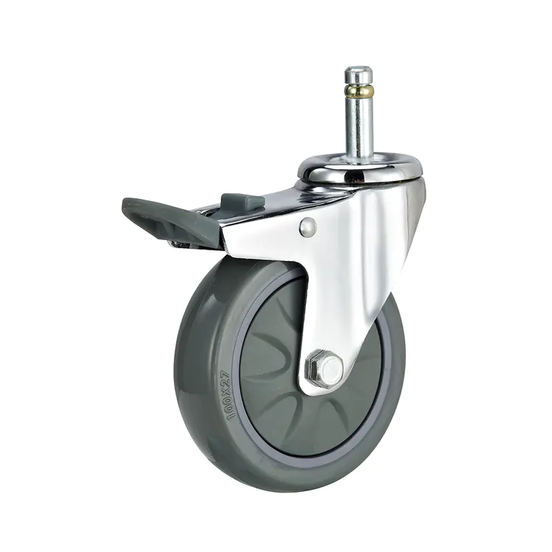 Retractable Grip Ring Stem PU 4 inch Dinning Cart Casters