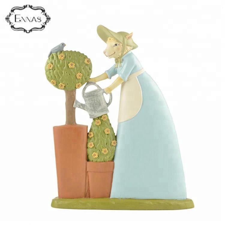 Accept Custom Resin Antique Easter Rabbits Figurines with Tree