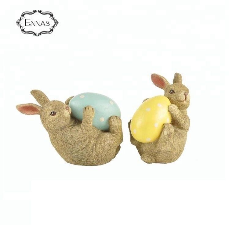 Low MOQ decoration gift resin Easter brown rabbit decoration with eggs
