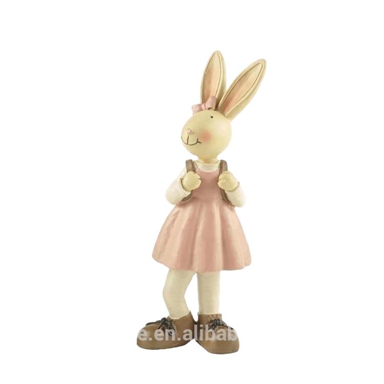 Hot selling resin figurines girl rabbit with backbag