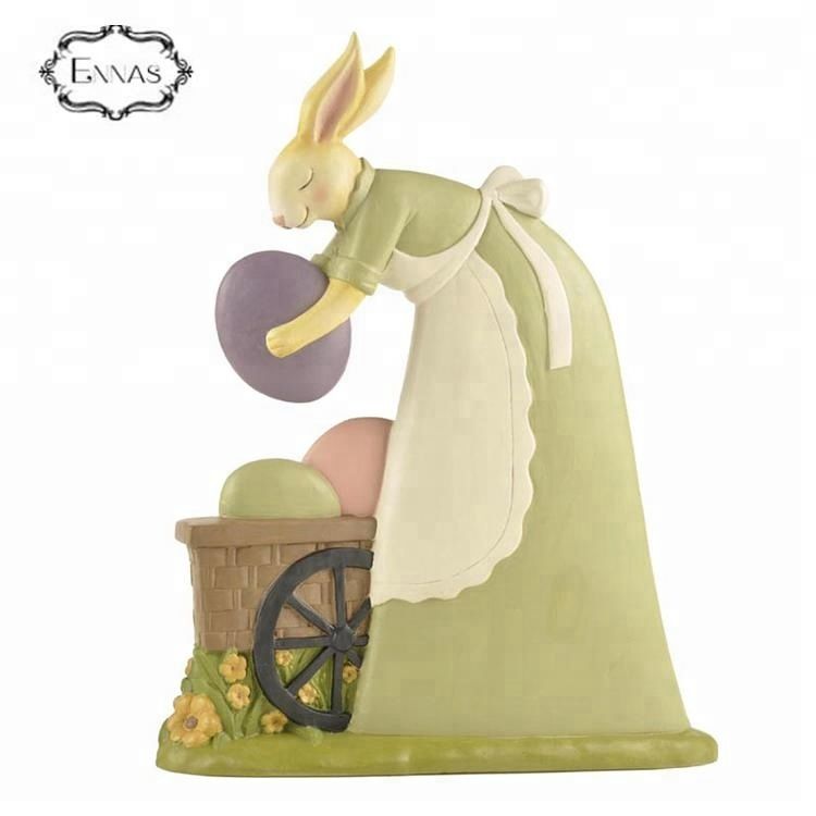 Resin Easter Rabbit Bunny Figurines Statue With Egg Basket