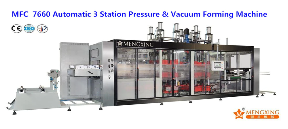 Fully Auto 3 Station PP/Pet/BOPS/PLA Food Container Forming, Cutting & Stacking Machine (MFC 7660)