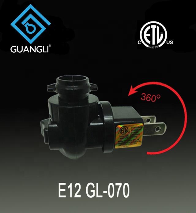 ETL USA plug in lamp holder electrical socket E12 for night light black color GL-070
