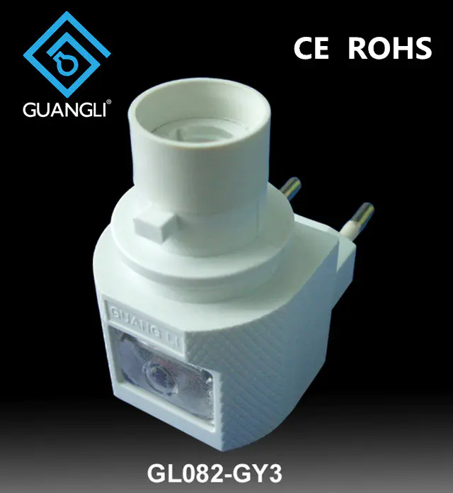 OEM GL-082-GY3 EU or USA Sensor night light socket plug in lamp holderwith 5W or 7W incandescent and 110V or 120V