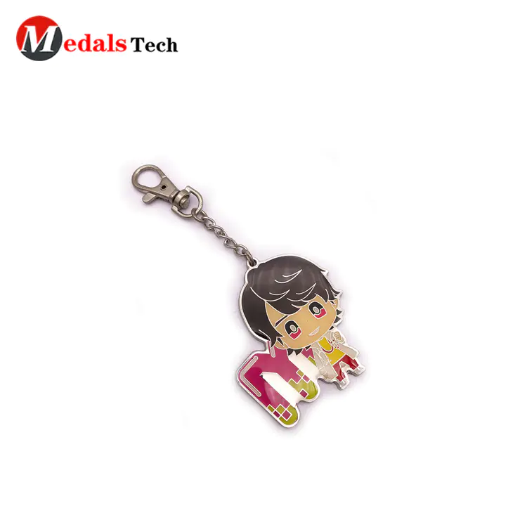 Cheap epoxy anime character dog hook keychain with sandblast backside finish
