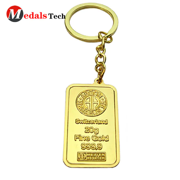 Low priceshinny gold square metal souvenir logo keychain