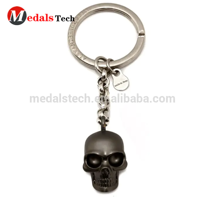 High quality custom design 3d plated black nickle metal skull shape keychain