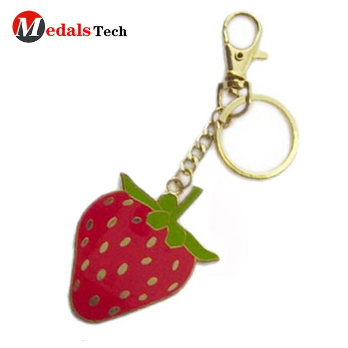 Custom soft enamel metal sweet strawberry shape keychain
