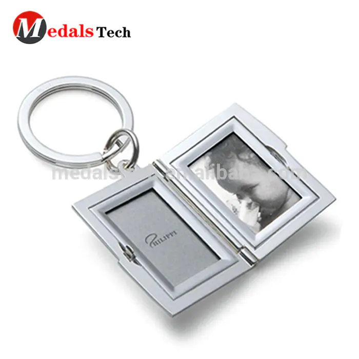 Fashion new design metal photo frame keychain with split ring