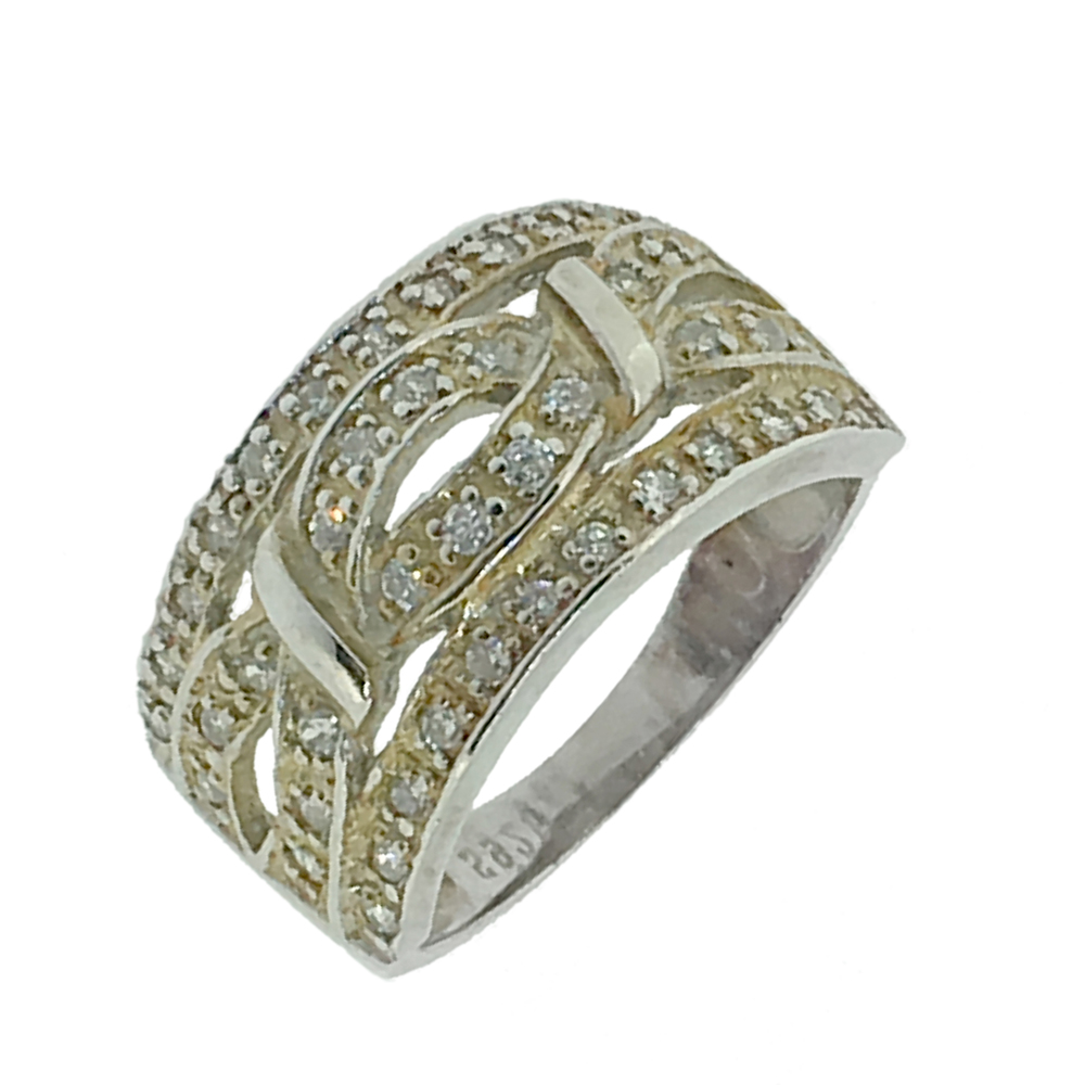 Simple Hollow Silver Artificial Diamond Tat Ring