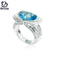 Blue aquamarine latest sliver ladies single stone finger ring designs